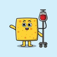 dessin animé mignon de fromage ayant une transfusion sanguine vecteur