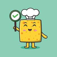 personnage de chef de fromage de dessin animé mignon tenant le bon signe dans l'illustration de caractère de fruit de vecteur