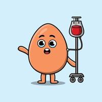 mignon dessin animé brun mignon oeuf avoir une transfusion sanguine vecteur