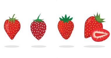 collection de fraises, fruits rouges aux fraises, arrière-plans aux fraises, illustration vectorielle de cartes d'amour aux fraises. vecteur