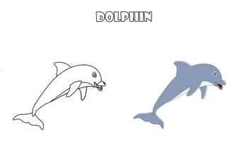 dessin au trait animal dauphin mignon couleur moins illustration vectorielle d'image, page de dessin préscolaire pour enfants. vecteur