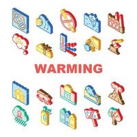 collection de problèmes de réchauffement climatique icons set vector