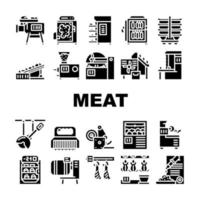 vecteur de jeu d'icônes d'équipement de production d'usine de viande