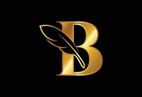 alphabet b initial avec une plume. symbole de signe d'icône de cabinet d'avocats. logo pour un écrivain ou des éditeurs vecteur
