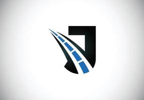 lettre j avec le logo de la route chanter. le concept de design créatif pour l'entretien et la construction des autoroutes. thème du transport et de la circulation. vecteur