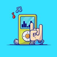 lecteur de musique audio numérique ipod avec illustration d'icône vectorielle de rock à la main et de musique dessin animé. technologie art icône concept isolé vecteur premium. style de dessin animé plat