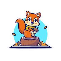 heureux écureuil mignon tenant une illustration d'icône de vecteur de dessin animé de gland. concept d'icône de nature animale isolé vecteur premium. style de dessin animé plat