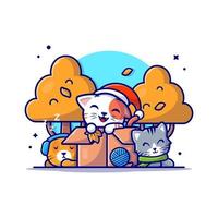heureux chats mignons dans la boîte illustration d'icône de vecteur de dessin animé d'automne. concept d'icône de nature animale isolé vecteur premium. style de dessin animé plat
