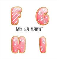 alphabet bébé fille, alphabet biscuits roses. illustration vectorielle vecteur