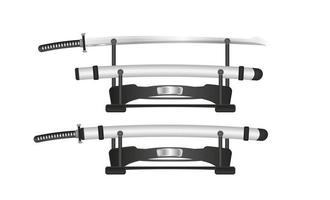 katana, style réaliste d'épée japonaise. ensemble d'illustrations. armes de samouraï. katana avec fourreau. illustration vectorielle. vecteur
