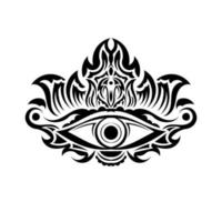 symbole abstrait de l'oeil qui voit tout dans le style ethnique boho indien asiatique pour tatouage noir sur blanc pour t-shirt de décoration ou pour coloriage ou livre de coloriage pour adultes. concept magie occultisme ésotérique vecteur