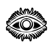 tatouage vintage avec œil lumineux qui voit tout, symbole mystique, design bohème. dessin à la main isolé sur fond blanc, géométrie sacrée, prévoyance et magie. illustration vectorielle