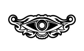 tatouage vintage avec œil lumineux qui voit tout, symbole mystique, design bohème. dessin à la main isolé sur fond blanc, géométrie sacrée, prévoyance et magie. illustration vectorielle