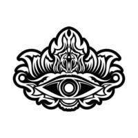 tatouage vintage avec œil lumineux qui voit tout, symbole mystique, design bohème. dessin à la main isolé sur fond blanc, géométrie sacrée, prévoyance et magie. illustration vectorielle vecteur