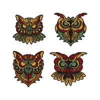 ensemble d'ornement de hibou dans un style de couleur baroque. bon pour les menus, les impressions et les cartes postales. illustration vectorielle vecteur