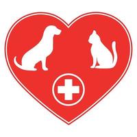 illustration emblème vétérinaire avec chien et chat avec croix médicale vecteur