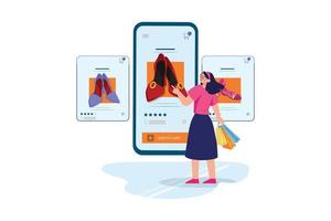 fille faisant des achats en ligne par smartphone vecteur