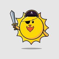 pirate du soleil dessin animé mignon avec chapeau et épée vecteur