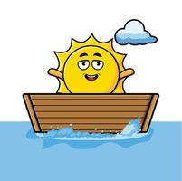 soleil de dessin animé mignon sur le bateau en illustration vectorielle vecteur