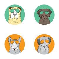 ensemble de chiens cool. portrait de chiens cool avec des lunettes. illustration vectorielle. vecteur