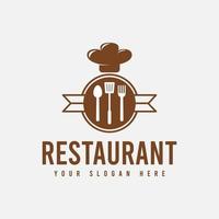 conception de modèle de logo de restaurant simple et propre de couleur marron, adaptée aux restaurants, cafés, magasins, stands de nourriture, menus alimentaires, etc. vecteur