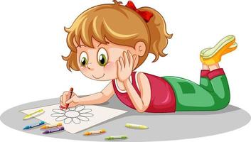 fille dessinant une fleur sur fond blanc vecteur