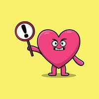 dessin animé beau coeur avec panneau d'exclamation vecteur