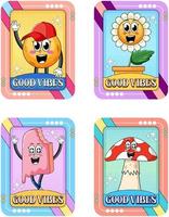 ensemble de cartes de bonnes vibrations avec des personnages de dessins animés vecteur