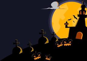 cimetière et citrouille fantôme à fond de nuit de lune d'halloween et diable de chauves-souris effrayant sur le festival en idées d'automne, illustration vectorielle, pour fond d'écran vecteur