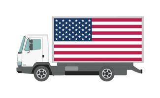 camion avec drapeau usa sur fond blanc - vecteur