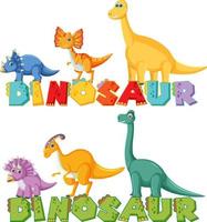 groupe de dinosaures mignon avec logo de mot dinosaure vecteur