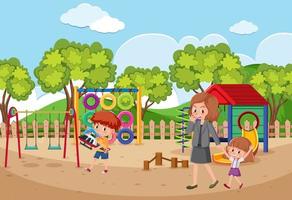scène de terrain de jeu avec dessin animé pour enfants vecteur