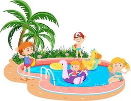 enfants à la piscine vecteur