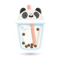 milkshake pour enfants avec un tube et un bouchon en forme de panda mignon. icône, illustration de griffonnage, impression
