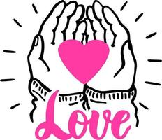 les mains tiennent le coeur coeur. saint valentin, symbole de vacances romantiques. travail caritatif, philanthropie, élément de conception d'aide sociale. croquis d'amour et de compassion vecteur