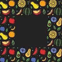 cadre de fruits. motif de fruits sans soudure avec place pour le texte. illustration de doodle coloré avec des icônes de fruits fond de fruits vecteur