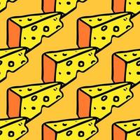motif de fromage sans soudure. modèle vectoriel doodlr avec des icônes de fromage. fond de fromage coloré
