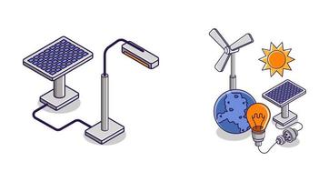 illustration de concept isométrique plat. ensemble d'icônes de panneaux solaires industriels