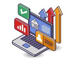 illustration de concept isométrique plat. croissance de l'activité d'investissement dans le logement vecteur