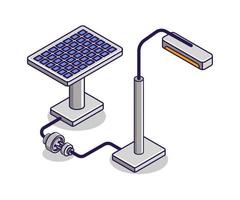 illustration de concept isométrique plat. utilisation de l'énergie électrique des panneaux solaires pour le monde vecteur