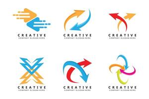 conception de logo de flèche, illustration de direction et logo de jeu vecteur