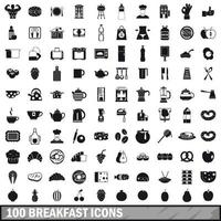 100 icônes de petit déjeuner définies dans un style simple vecteur