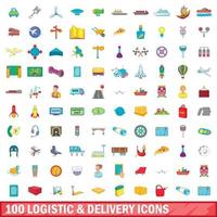 Ensemble de 100 icônes de logistique et de livraison, style cartoon vecteur