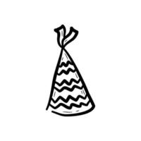 chapeau de fête dessiné à la main. chapeau d'anniversaire conique à rayures. illustration vectorielle plane dans un style doodle. vecteur