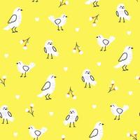 Joli motif harmonieux d'oiseaux doodle dessinés à la main pour le textile et le papier d'emballage pour enfants. impression vectorielle drôle sur fond jaune vecteur