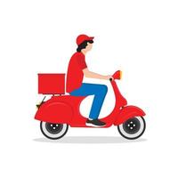 livreur sur un scooter rouge. livreur de nourriture. vecteur