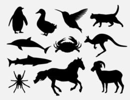 ensemble de conception d'illustration de silhouette d'animaux vecteur