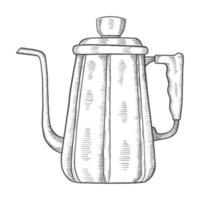 bouilloire à café amoureux de l'eau unique croquis dessiné à la main isolé avec style de contour vecteur