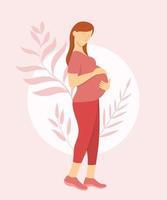 femme enceinte ou enceinte avec une fleur en arrière-plan avec un style plat moderne vecteur