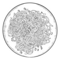 spaghetti carbonara italie ou cuisine italienne cuisine traditionnelle isolé doodle croquis dessiné à la main avec style de contour vecteur